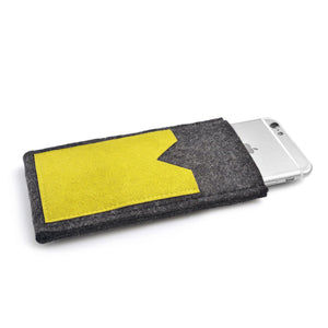 iPhone Wool Felt Cover Charcoal/Yellow - Wrappers UK