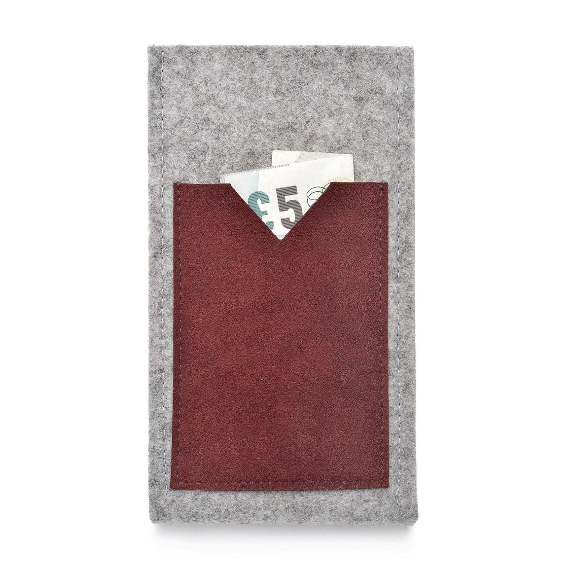 iPhone Wool Felt Cover Grey/Cranberry - Wrappers UK