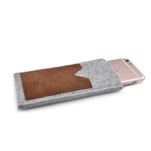 iPhone Wool Felt Cover Grey/Chestnut - Wrappers UK
